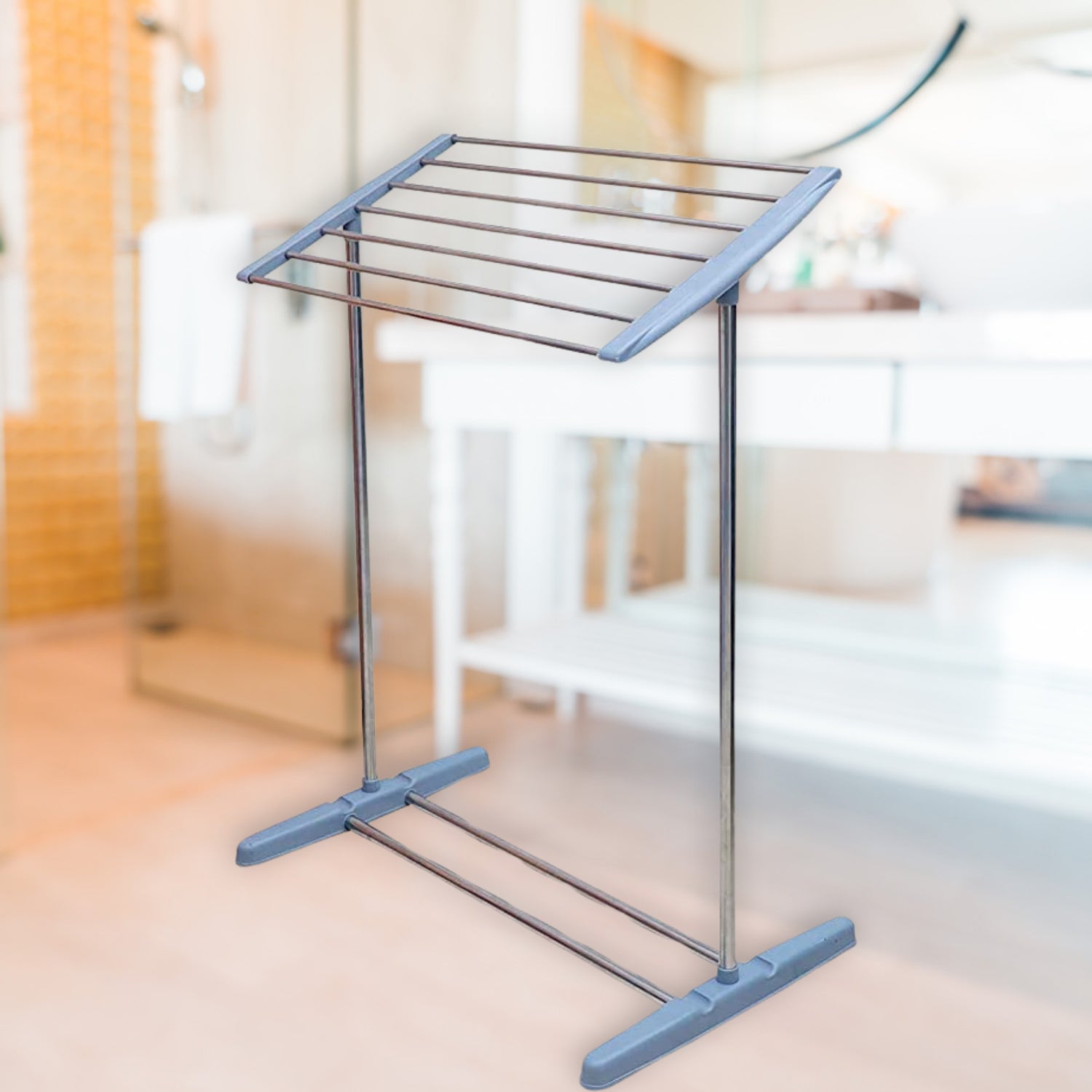 Wukusy multi-functional stainless steel and plastic mobile towel rack for indoor or outdoor cloth drying with foldable design