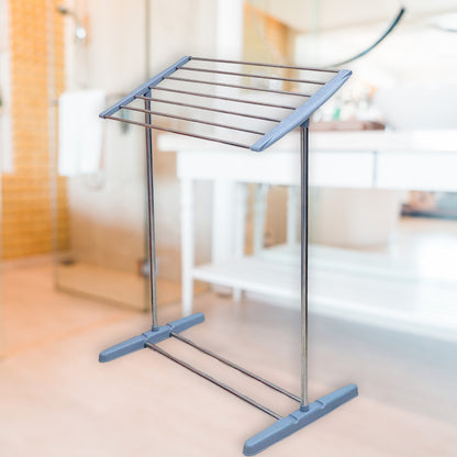 Wukusy multi-functional stainless steel and plastic mobile towel rack for indoor or outdoor cloth drying with foldable design