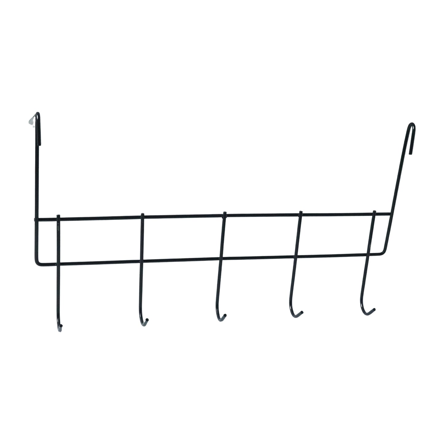 Wukusy premium over-the-door metal hook rack with five hooks, mounted on a door for versatile hanging storage.