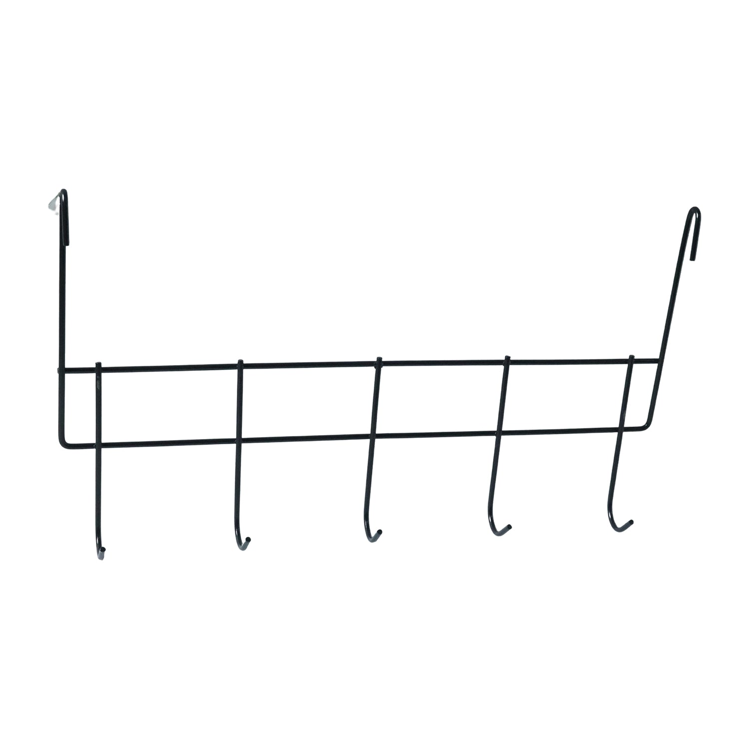 Wukusy premium over-the-door metal hook rack with five hooks, mounted on a door for versatile hanging storage.