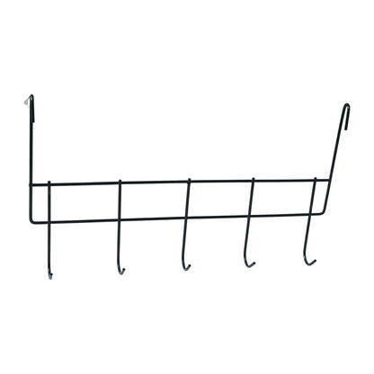 Wukusy premium over-the-door metal hook rack with five hooks, mounted on a door for versatile hanging storage.