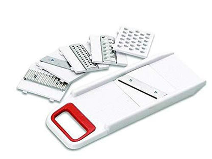 Wukusy 141 Slicer 6-in-1 kitchen tool with multiple blades for slicing, grating, and shredding vegetables and cheese.