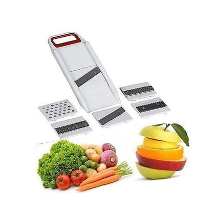 Wukusy 141 Slicer 6-in-1 kitchen tool with multiple blades for slicing, grating, and julienning vegetables and fruits.