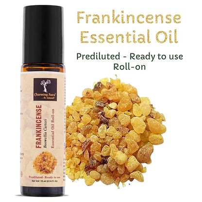 Frankincense anti-aging serum in a 10ml bottle, part of creams, gels, and sprays collection, with a multicolor background.