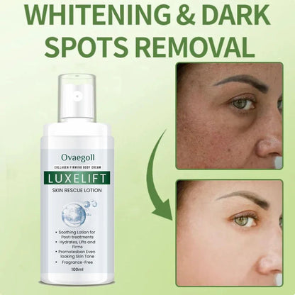Two bottles of Celebrity LuxeLift Collagen Firming Body Cream in 100ml size, featuring multicolor packaging, on a white background.