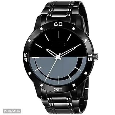 Black men's analog watch with round dial and silver details, stylish and classic design for everyday wear.
