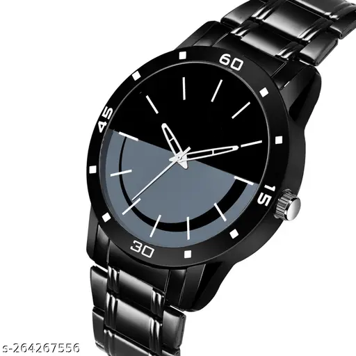 Men's black analog watch by 14358 with a classic round dial and free-size strap, stylish accessory for everyday wear.