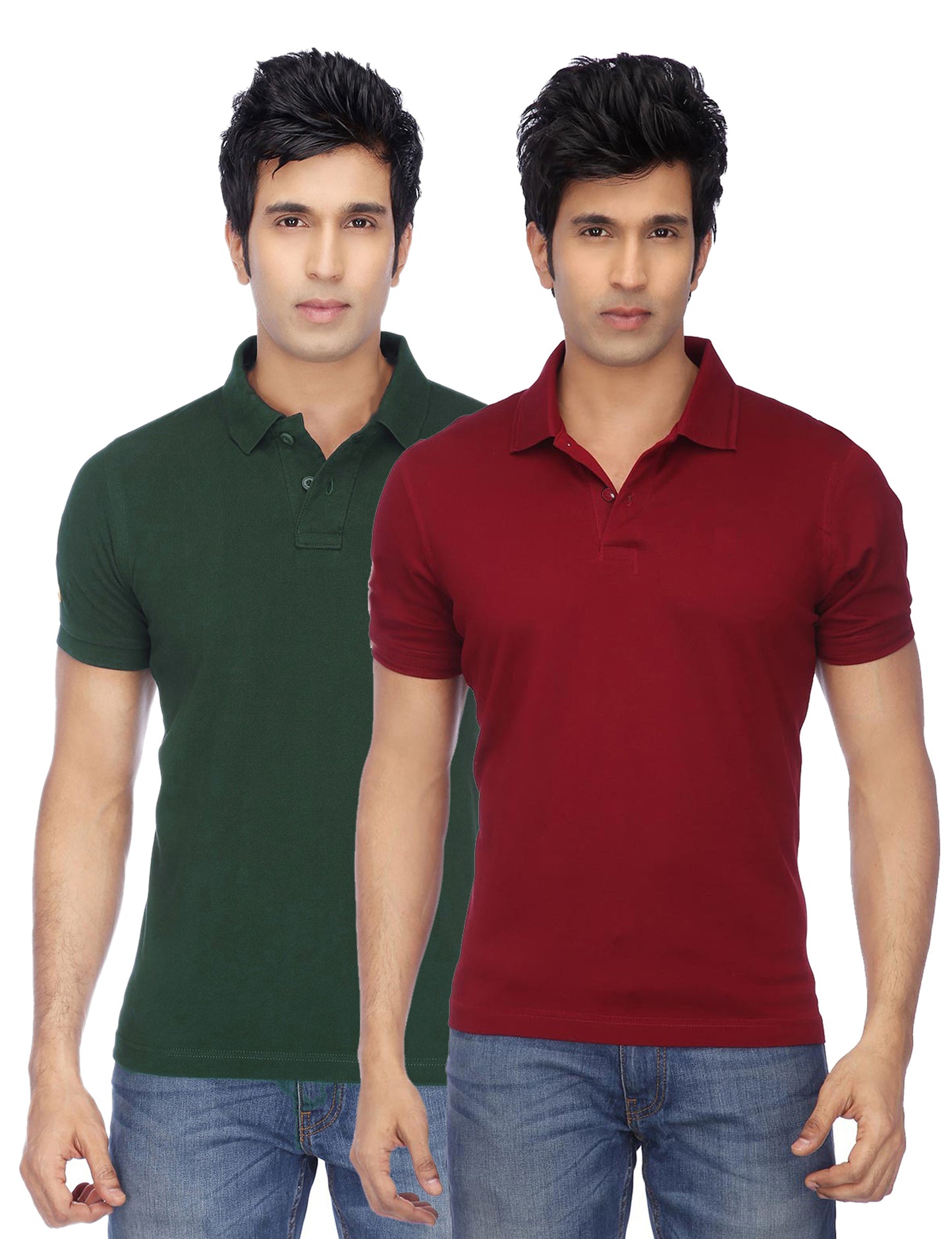 Pack of two men's Ketex cotton blend half-sleeve polo T-shirts in multicolor, stylish and comfortable for everyday wear.