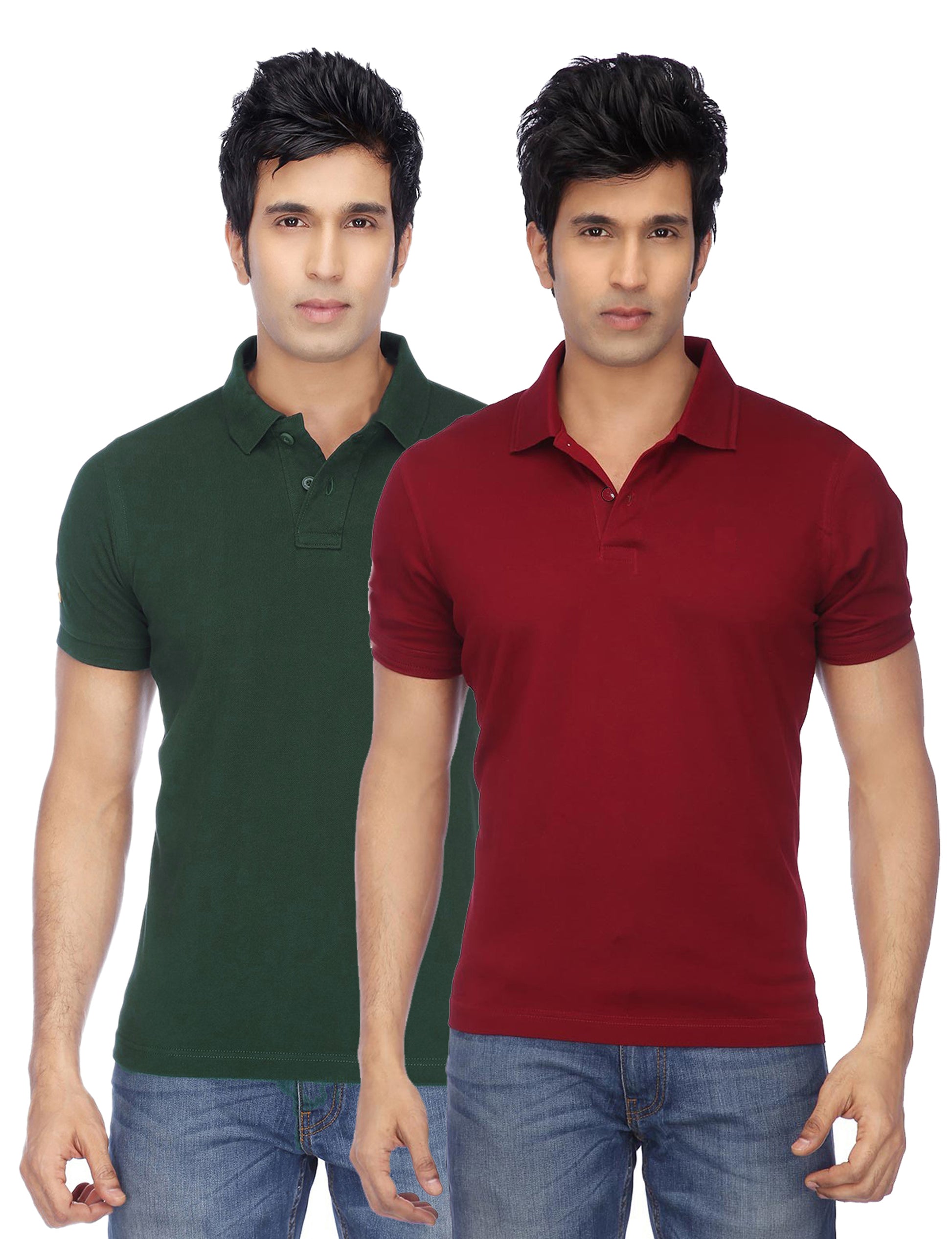 Pack of two men's Ketex cotton blend half-sleeve polo T-shirts in multicolor, stylish and comfortable for everyday wear.
