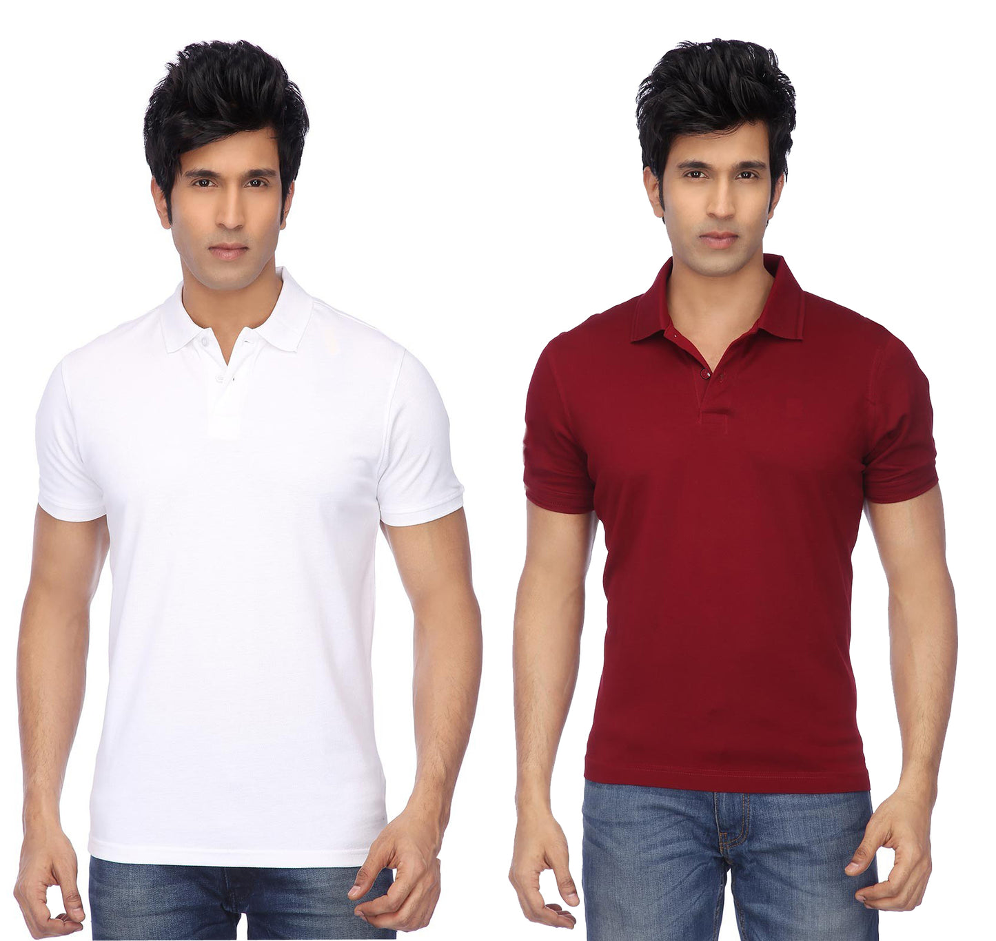 Mens Ketex cotton blend half-sleeve polo T-shirts in multicolor, pack of 2, casual short-sleeve T-shirt set.