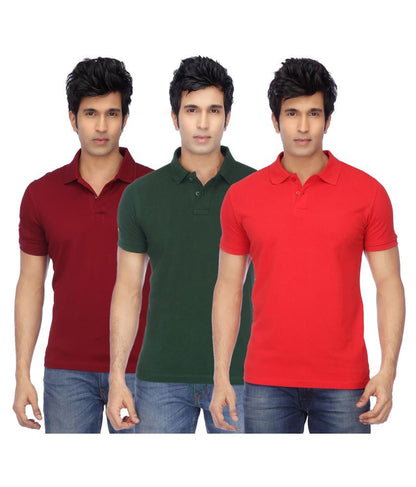 Set of three Ketex men's cotton blend half-sleeve polo T-shirts in multicolor, 2XL size, casual and comfortable clothing.