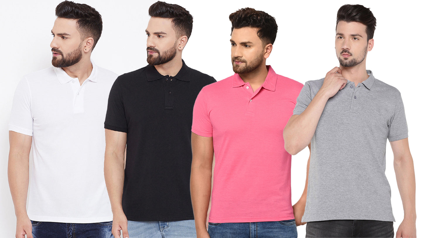 Set of four men's Ketex cotton blend half-sleeve polo t-shirts in multicolor, 2XL size, featuring classic collar and polo style.