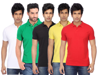 Set of five men's Ketex cotton blend half-sleeves polo T-shirts in multicolor, 2XL size, casual and comfortable style.