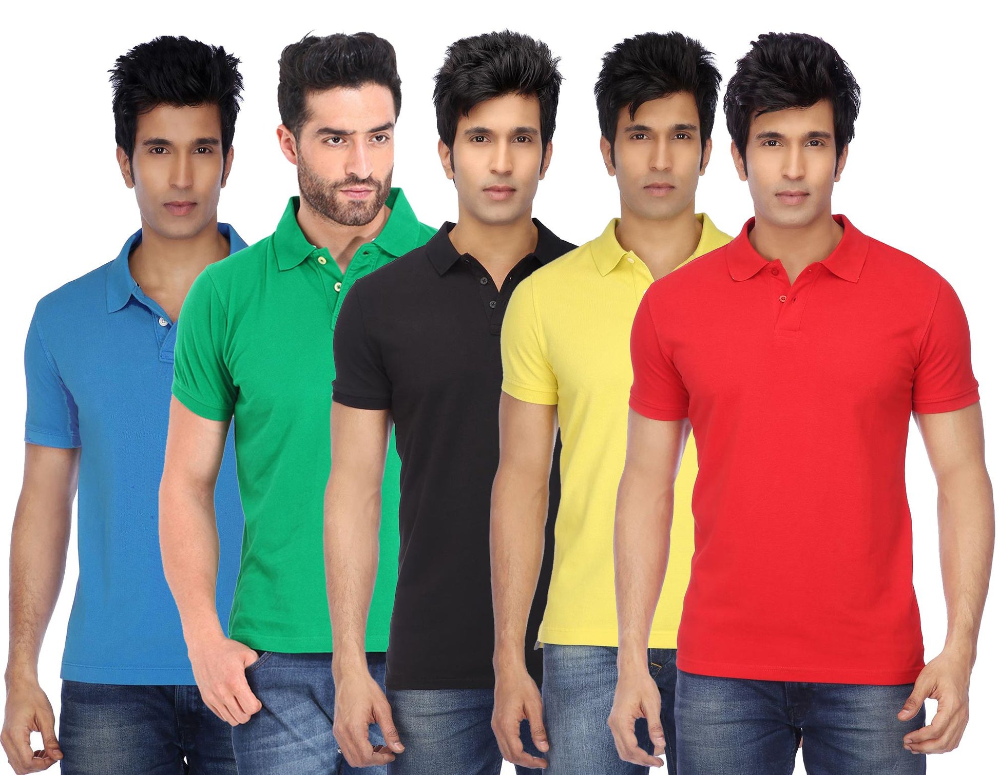 Set of five men's Ketex cotton blend half-sleeve polo t-shirts in multicolor, 2XL size, casual and comfortable men's T-shirts.