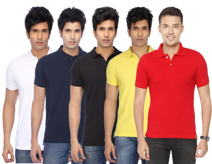 Set of five men's Ketex cotton blend half-sleeve polo shirts in multicolor, casual T-shirts for everyday wear.