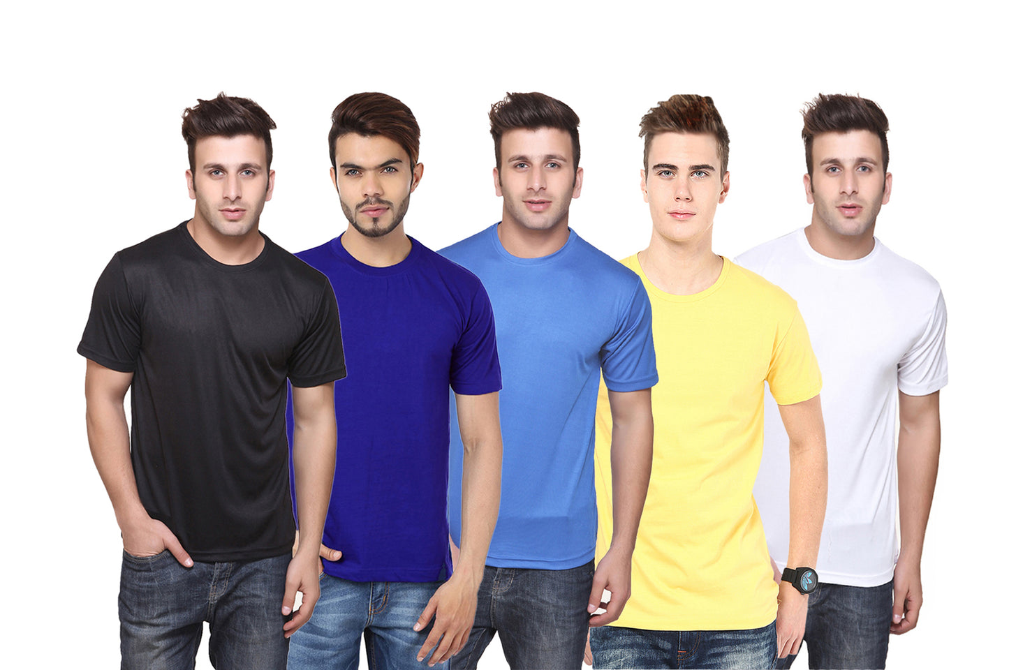 Set of four men's Ketex polyester Dri-Fit half-sleeve round neck T-shirts in multicolor, 2XL size, comfortable athletic fit.