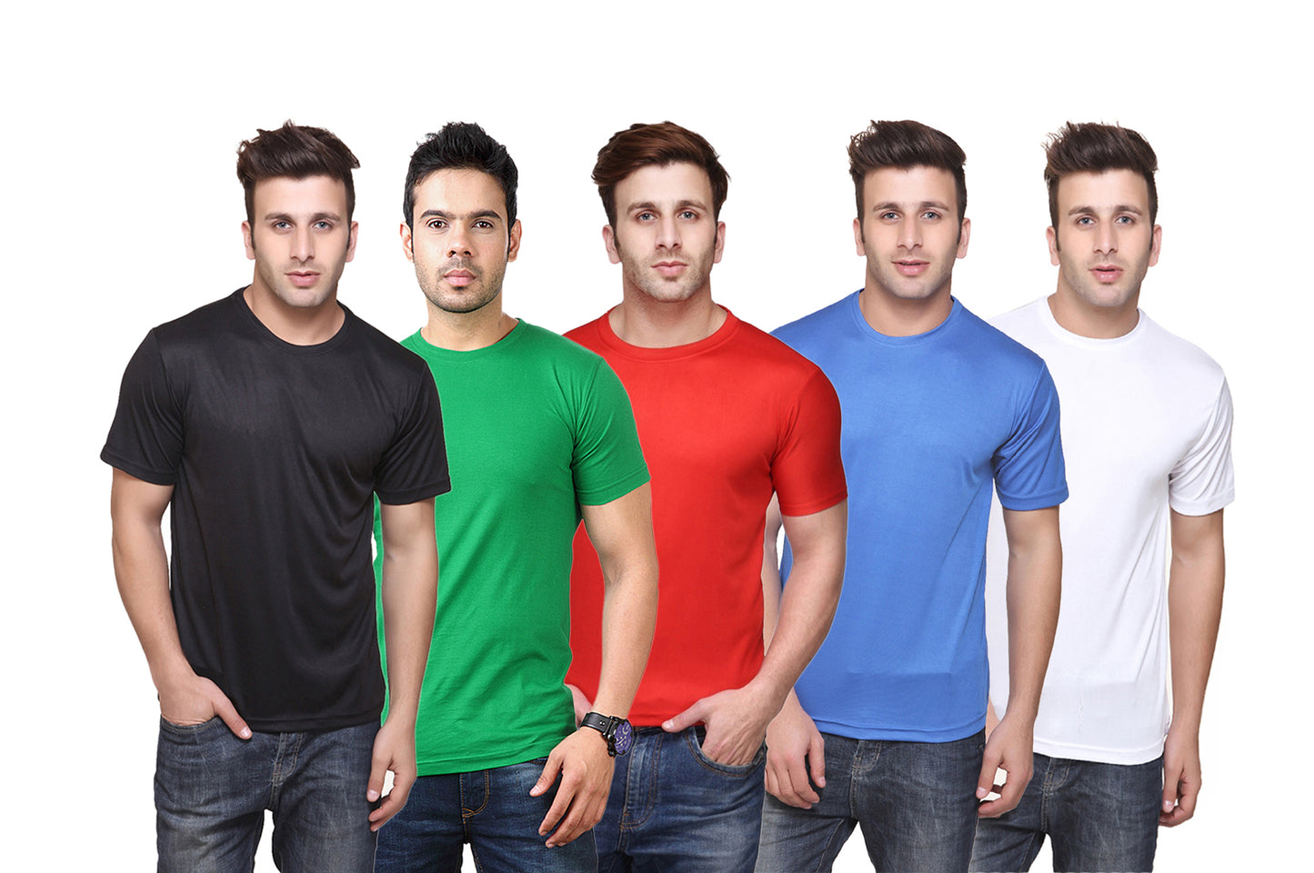 Set of four men's Ketex polyester Dri-Fit half-sleeve round neck T-shirts in multicolor, 2XL size, casual athletic style.