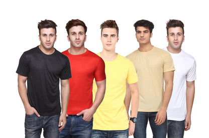 Set of four men's Ketex polyester Dri-Fit T-shirts with half sleeves and round necks in multicolor, made for active wear.