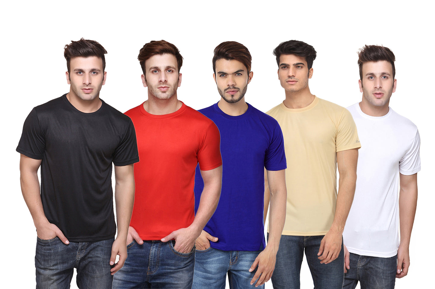 Set of four men's Ketex polyester Dri-Fit half-sleeve round neck T-shirts in multicolor, lightweight and breathable fabric.