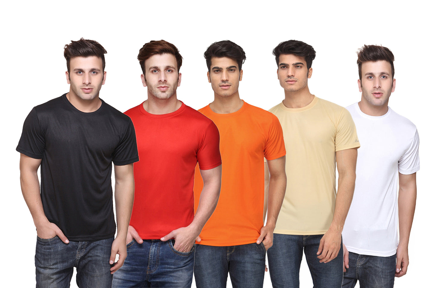 Set of four men's Ketex polyester Dri-Fit half-sleeve round neck T-shirts in multicolor, casual athletic style.
