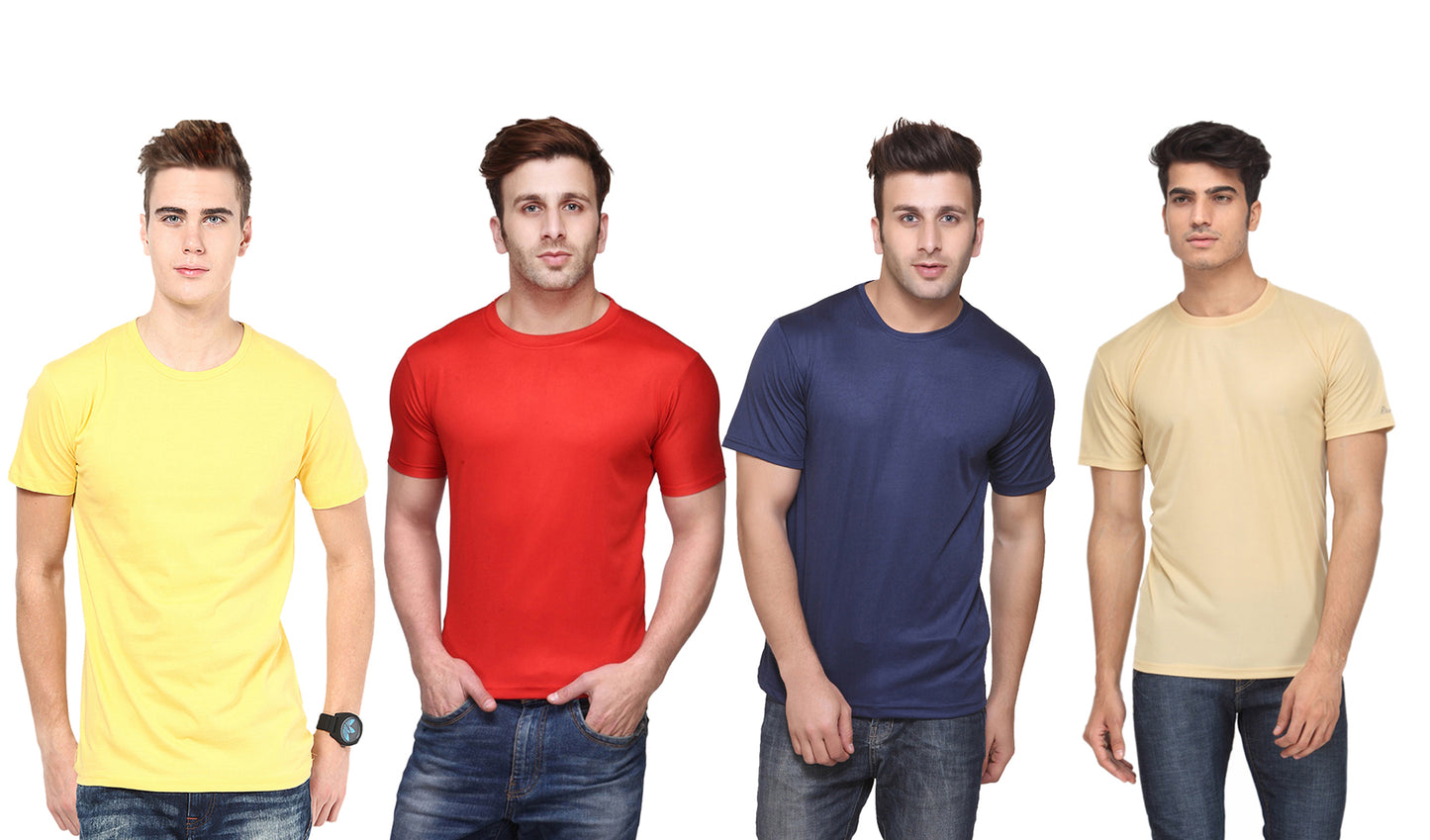 Set of four men's Ketex polyester Dri-Fit half-sleeve round neck T-shirts in multicolor, comfortable athleticwear.