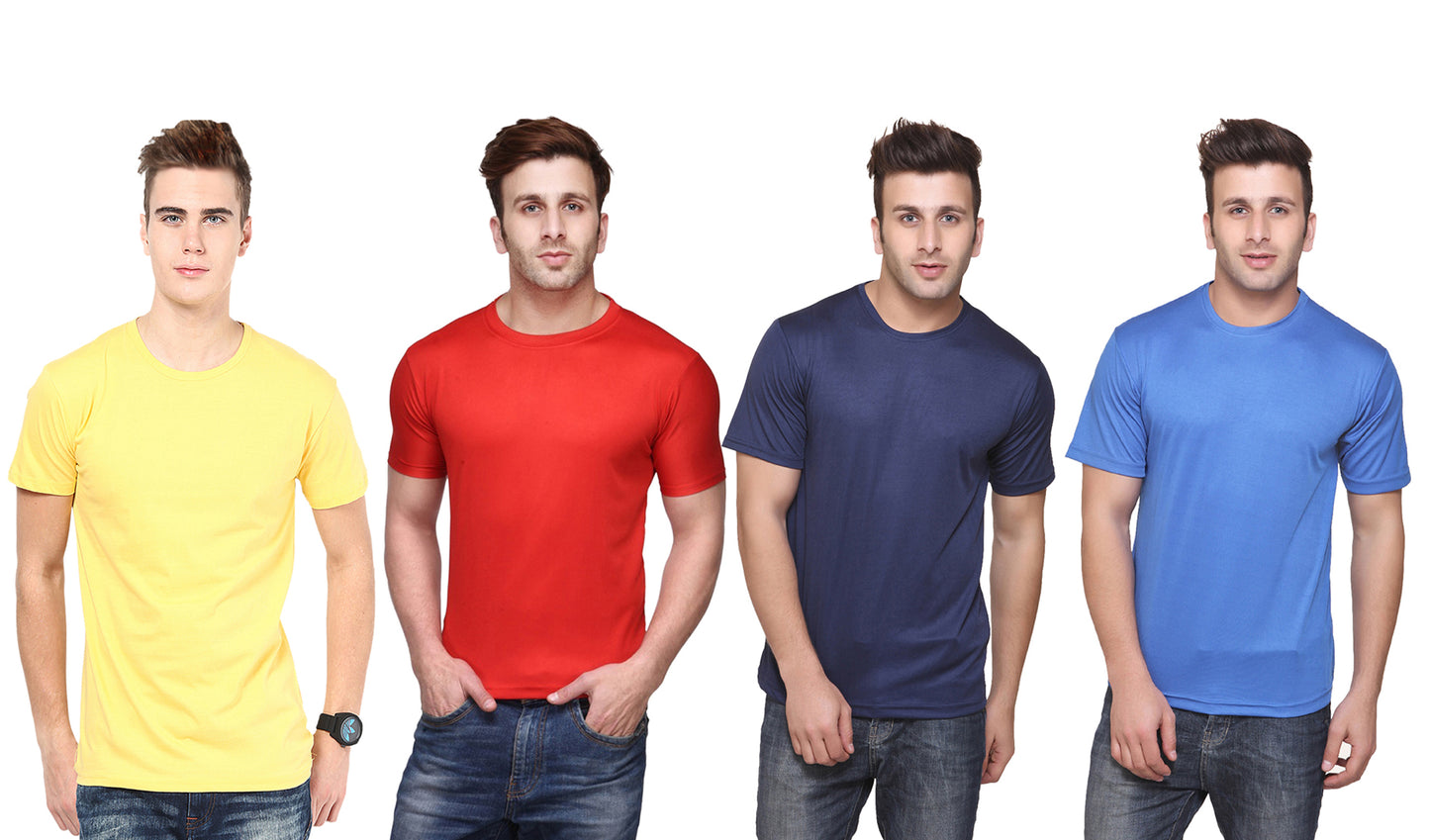 Set of four men's Ketex polyester Dri-Fit T-shirts with half sleeves and round neck in multicolor, casual athletic style.