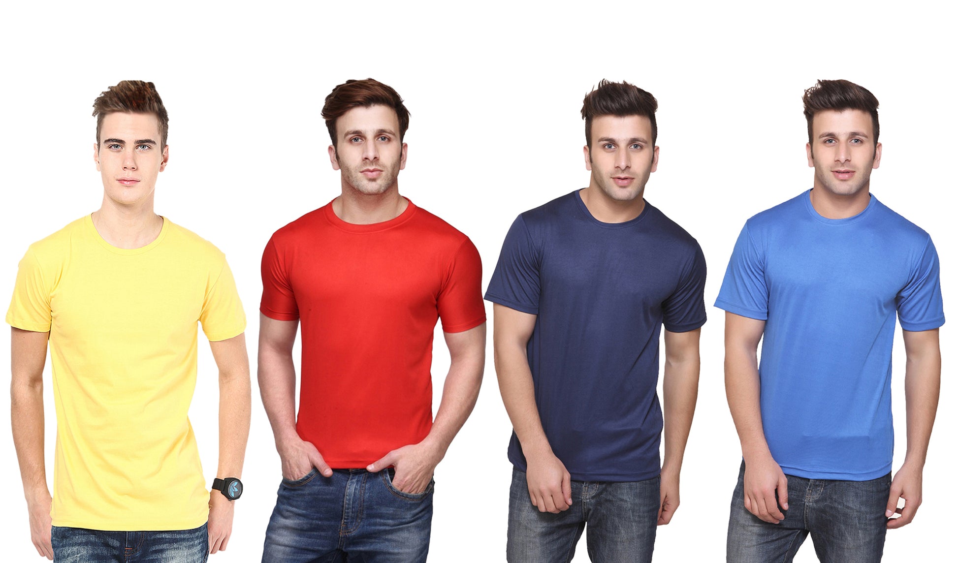 Set of four men's Ketex polyester Dri-Fit T-shirts with half sleeves and round neck in multicolor, casual athletic style.
