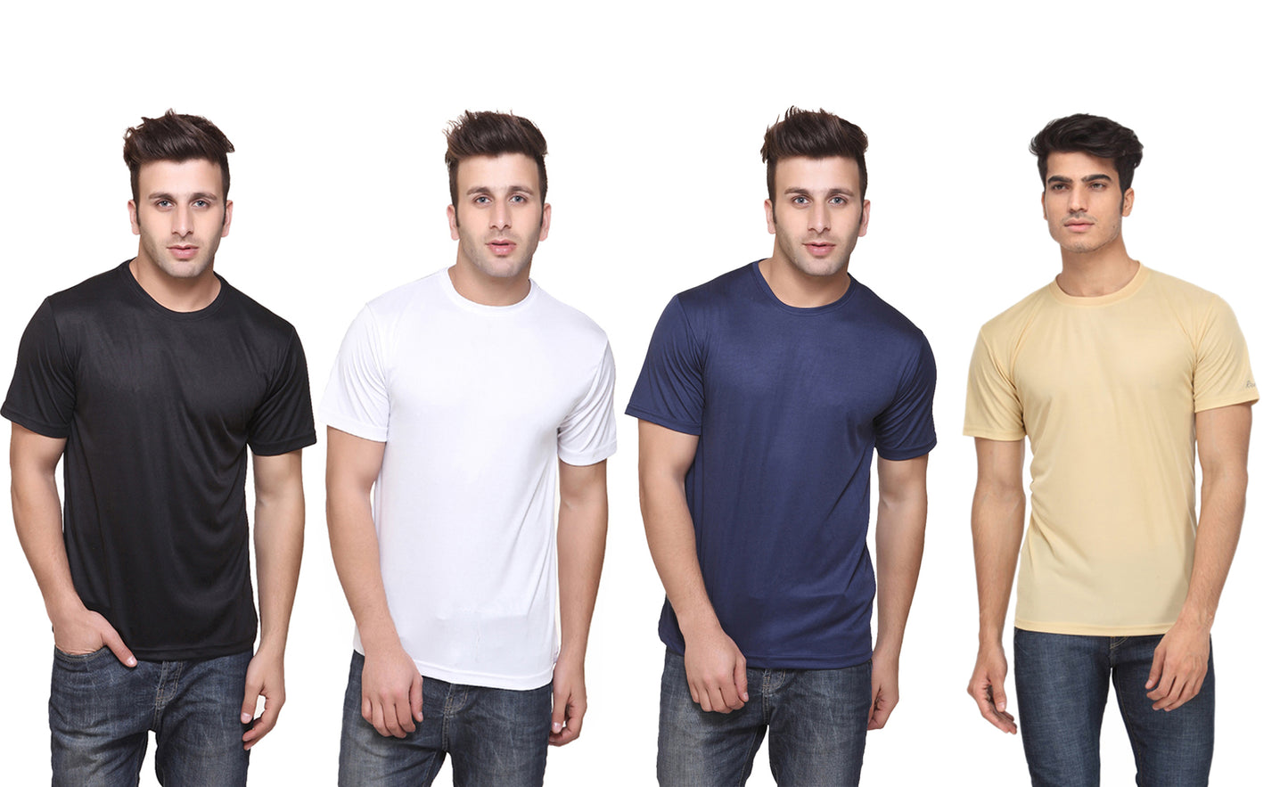 Pack of four men's Ketex polyester Dri-Fit round neck T-shirts with half sleeves in multicolor, 2XL size.