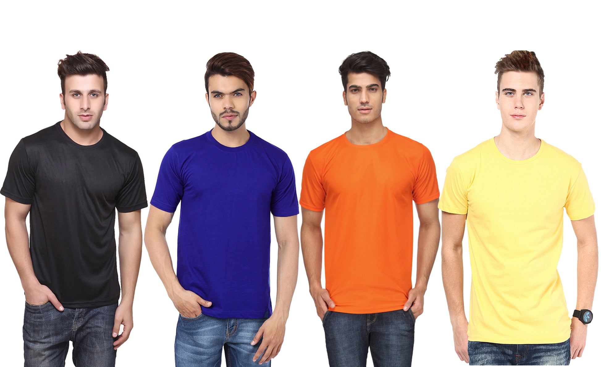 Set of four men's Ketex polyester Dri-Fit round neck T-shirts with half sleeves in multicolor, ideal for active wear.