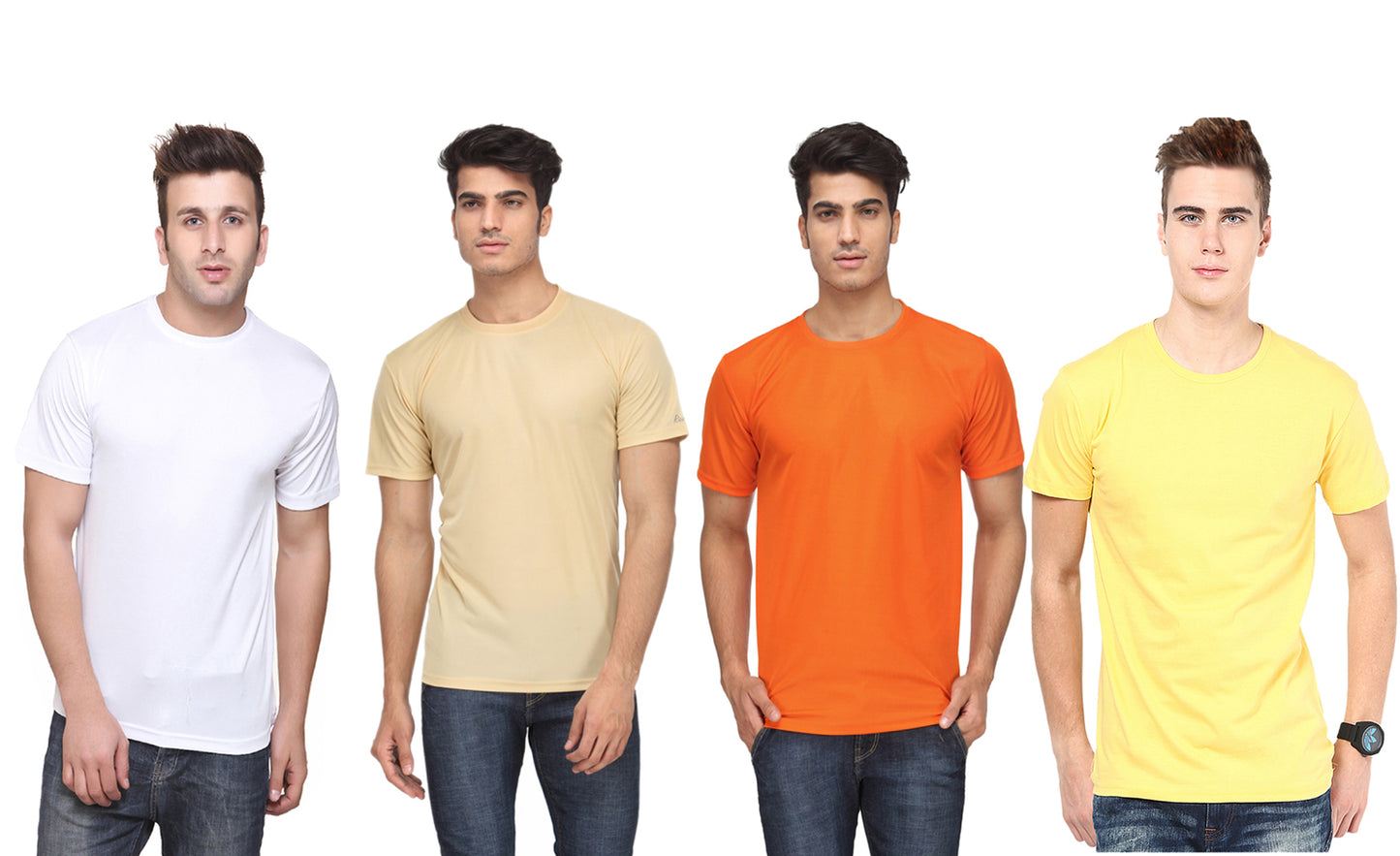 Set of four men's Ketex polyester Dri-Fit round neck T-shirts with half sleeves, in multicolor, size 2XL.