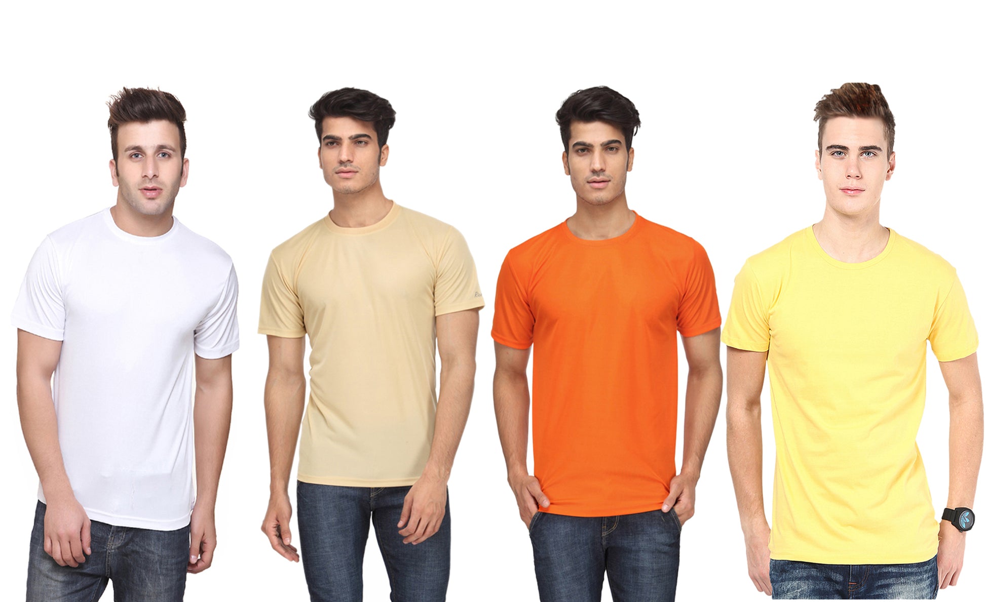 Set of four men's Ketex polyester Dri-Fit round neck T-shirts with half sleeves, in multicolor, size 2XL.