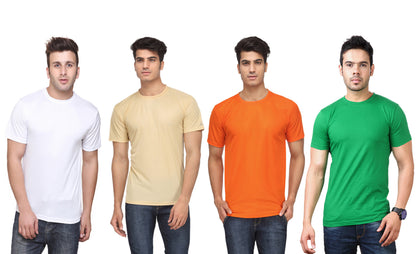 Set of four men's Ketex polyester Dri-Fit round neck T-shirts with half sleeves in multicolor, 2XL size.