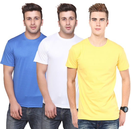 Set of three multicolor Ketex men's polyester blend Dri-Fit round neck T-shirts, 2XL size, casual athletic style.