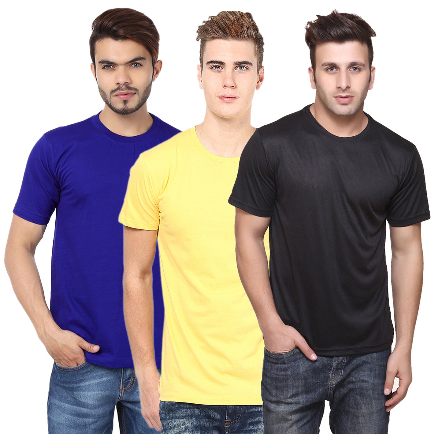 Set of three multicolor Ketex men's polyester blend dri-fit round neck T-shirts, casual athletic style for men.