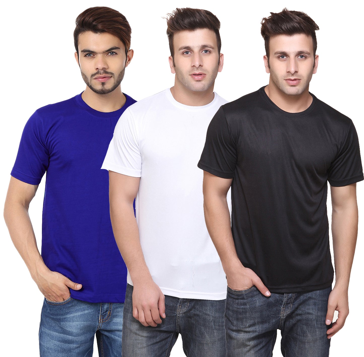 Set of three multicolor Ketex men's polyester blend Dri Fit round neck T-shirts, 2XL size, casual athletic style, front view