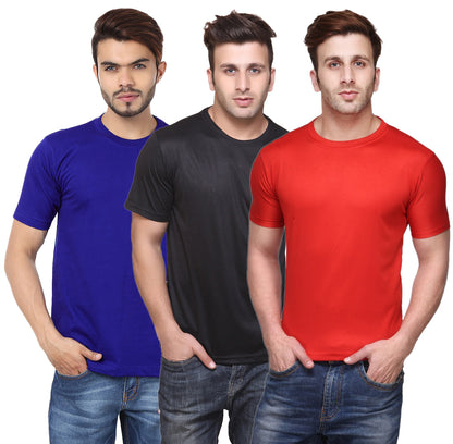 Set of three colorful Ketex men's polyester blend dri-fit round neck T-shirts, casual men's T-shirts pack in multiple colors.