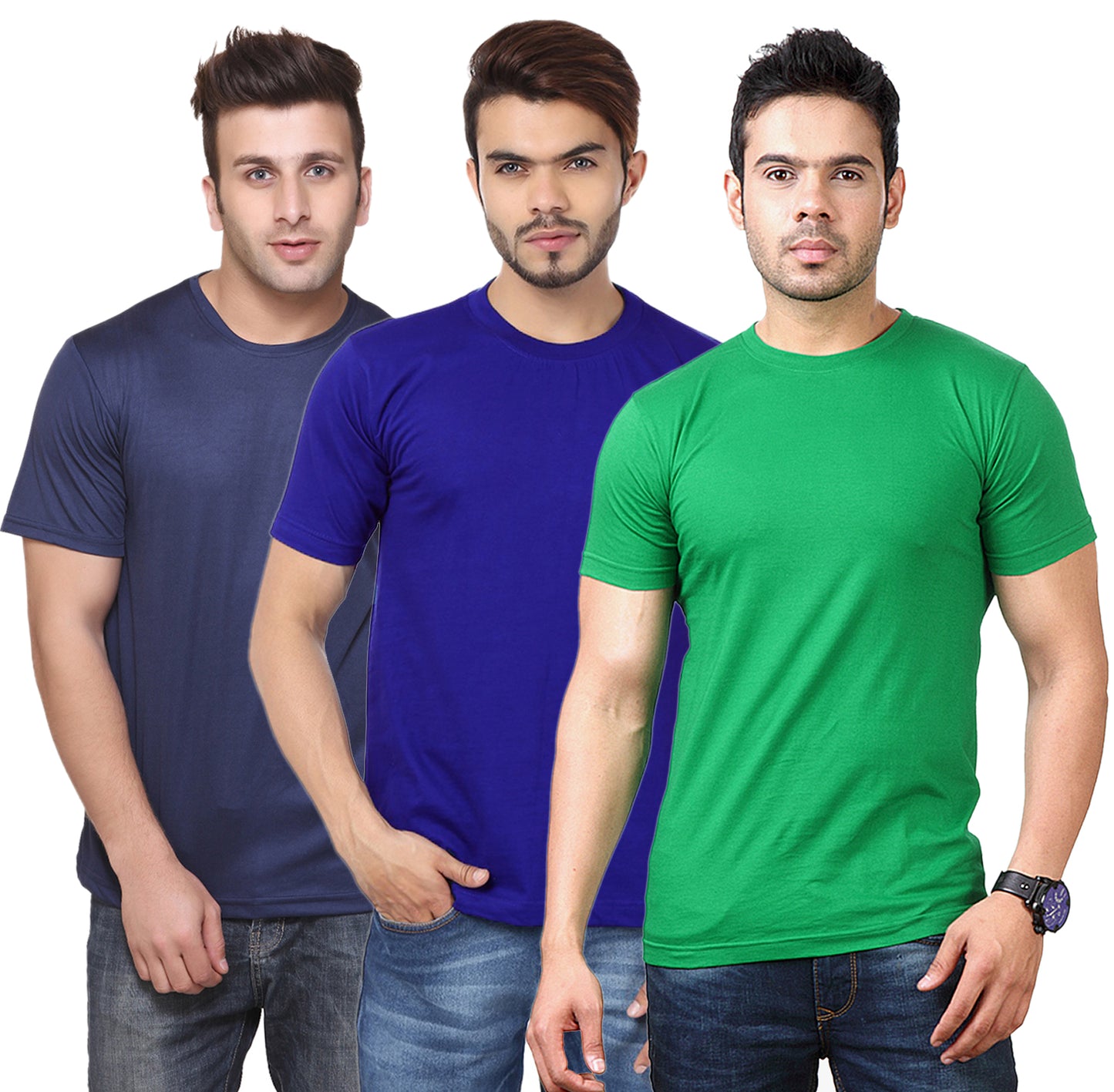 Set of three multicolor Ketex men's polyester blend Dri-Fit round neck T-shirts, shown in various colors, size 2XL.