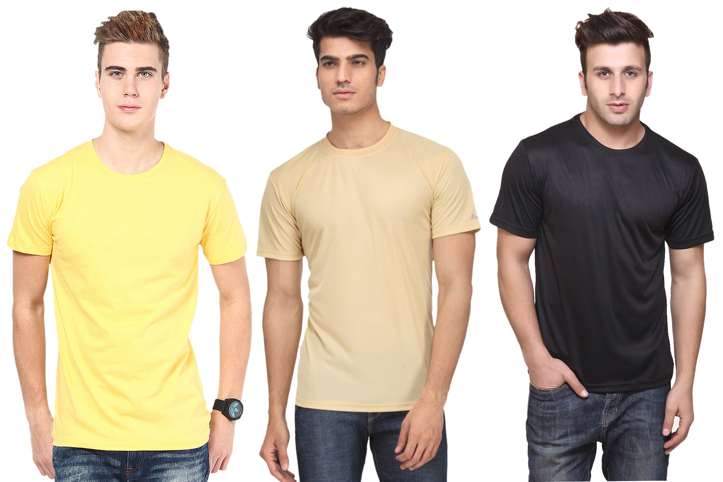 Set of three Ketex men's polyester blend dri-fit round neck T-shirts in multicolor, size 2XL, casual athletic style.