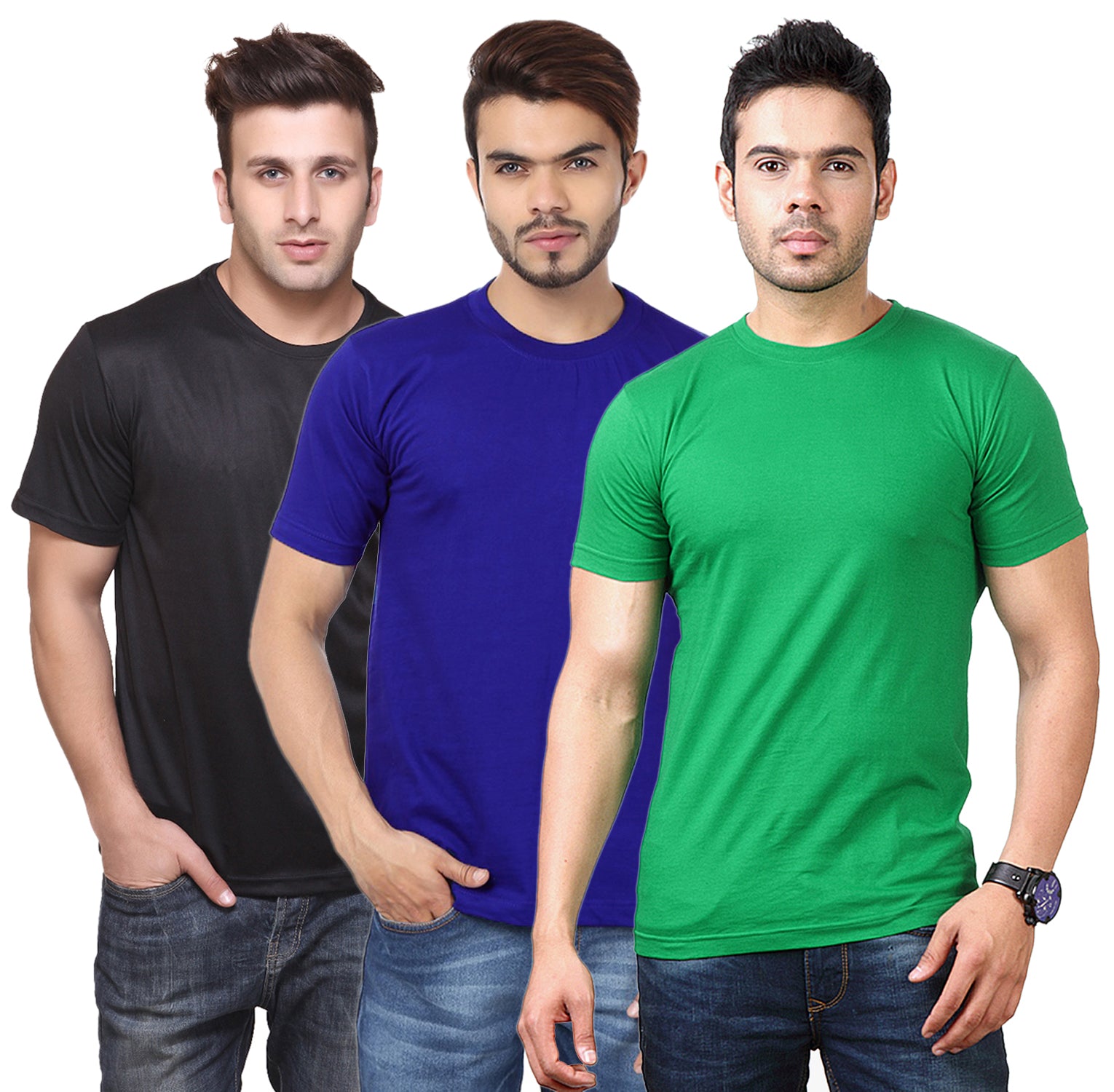 Set of three Ketex men's polyester blend Dri Fit round neck T-shirts in multicolor, 2XL size, casual athletic style.