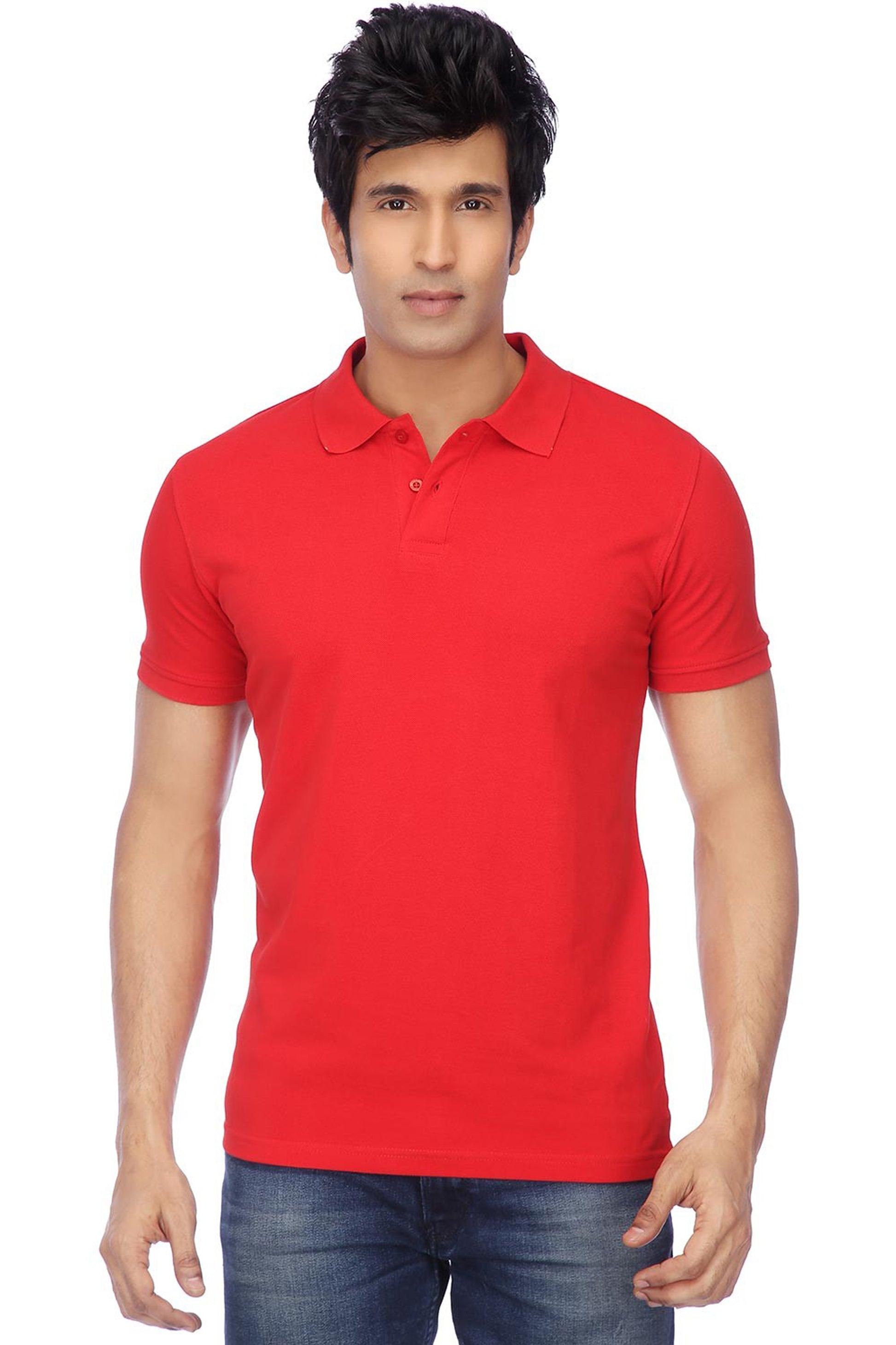 Two multicolor men's cotton blend half-sleeves polo T-shirts by 14398, shown in 2XL size, with classic collar and polo style.