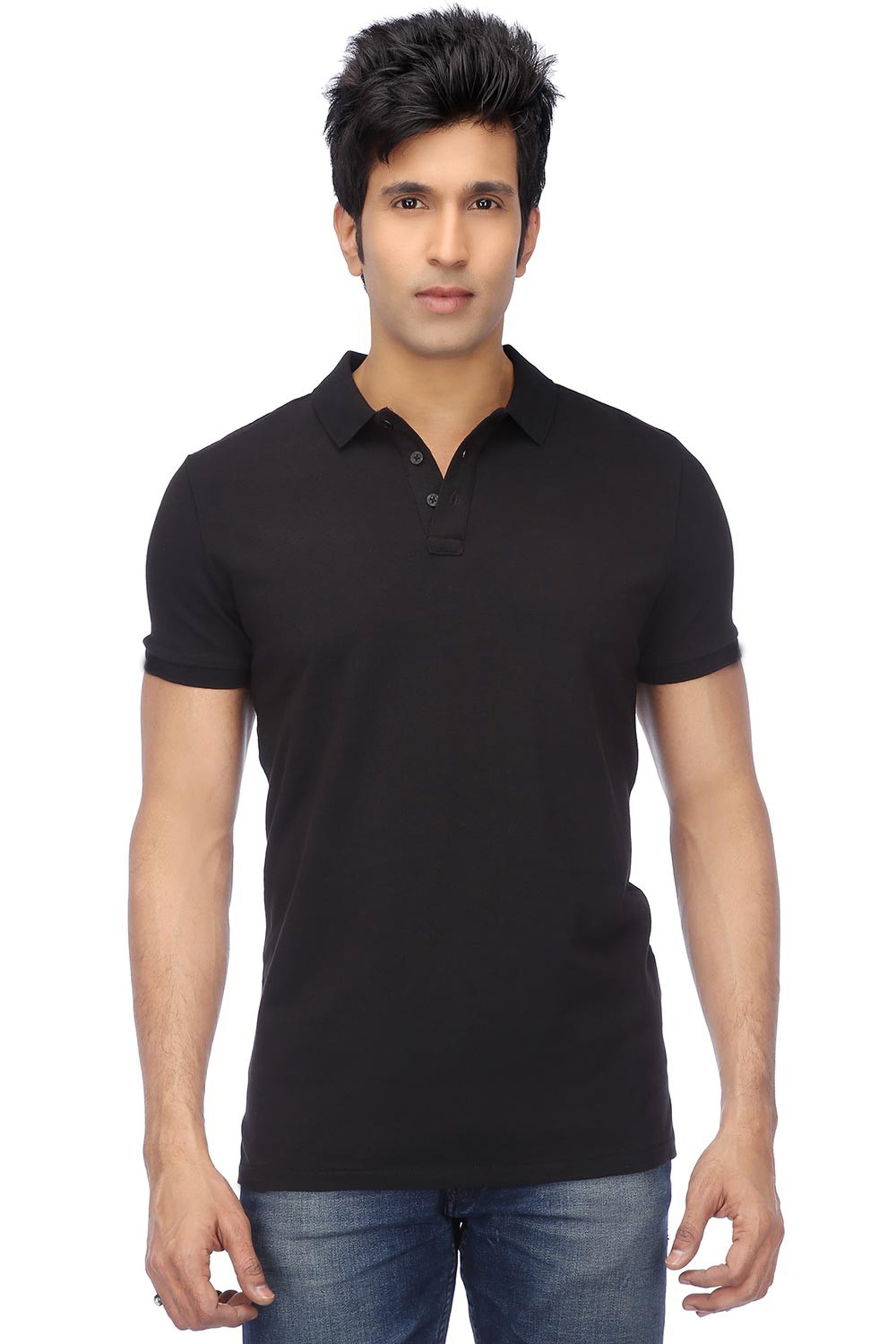 Two multicolor men's cotton blend half-sleeve polo T-shirts by 14398, pack of 2, featuring classic collar and comfortable fit