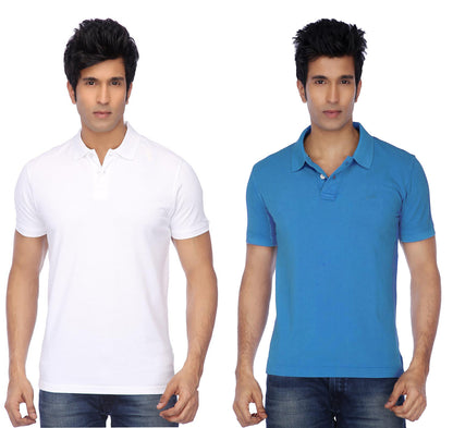 Multicolor men's cotton blend polo T-shirts by 14398, half sleeves, pack of 2, stylish casual T-shirts.