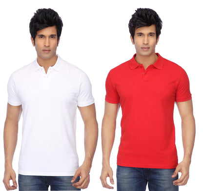 Men's multicolor cotton blend polo T-shirts by 14398, half sleeves, comfortable fit, pack of 2.