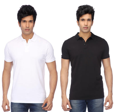 Multicolor men's cotton blend half-sleeve polo T-shirts by Ketex, pack of 2, casual short-sleeve T-shirts for men.