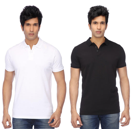 Multicolor men's cotton blend half-sleeve polo T-shirts by Ketex, pack of 2, casual short-sleeve T-shirts for men.