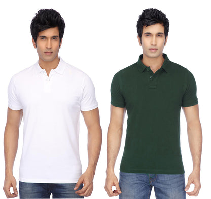 Multicolor men's cotton blend half-sleeves polo T-shirts by Ketex, pack of 2, featuring classic collar and short sleeves.