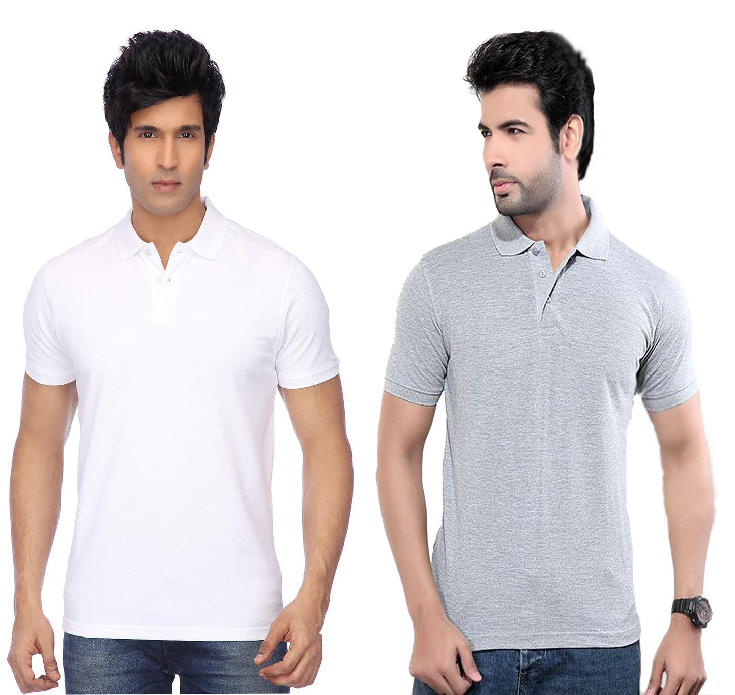 Set of two men's Ketex cotton blend half-sleeve polo T-shirts in multicolor, size 2XL, with classic collar and button placket.