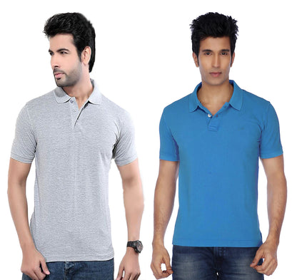 Pack of two men's multicolor Ketex cotton blend half-sleeve polo T-shirts, casual and comfortable for everyday wear.