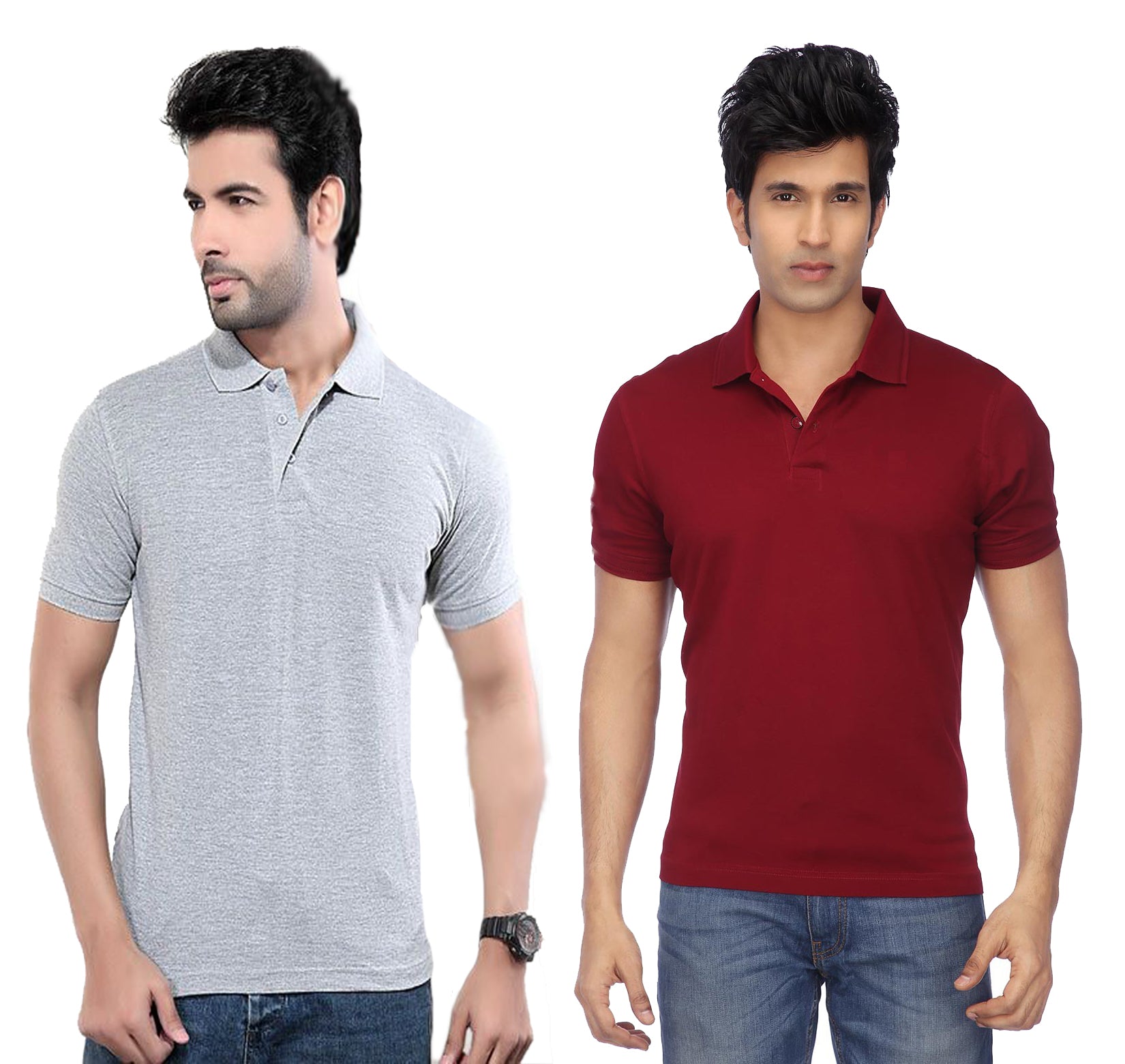 Multicolor men's cotton blend half-sleeve polo T-shirts by Ketex, pack of 2, casual short-sleeve T-shirts for men.