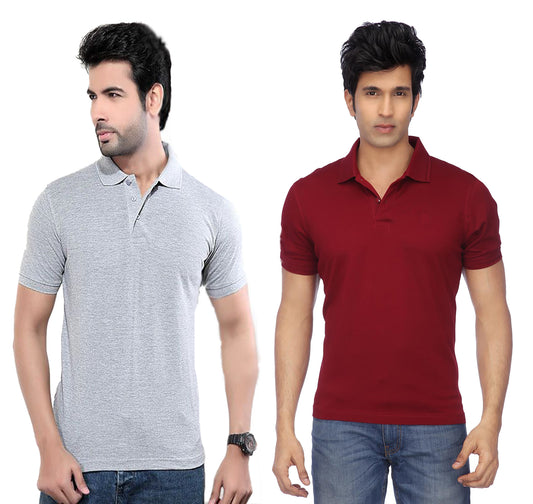 Multicolor men's cotton blend half-sleeve polo T-shirts by Ketex, pack of 2, casual short-sleeve T-shirts for men.